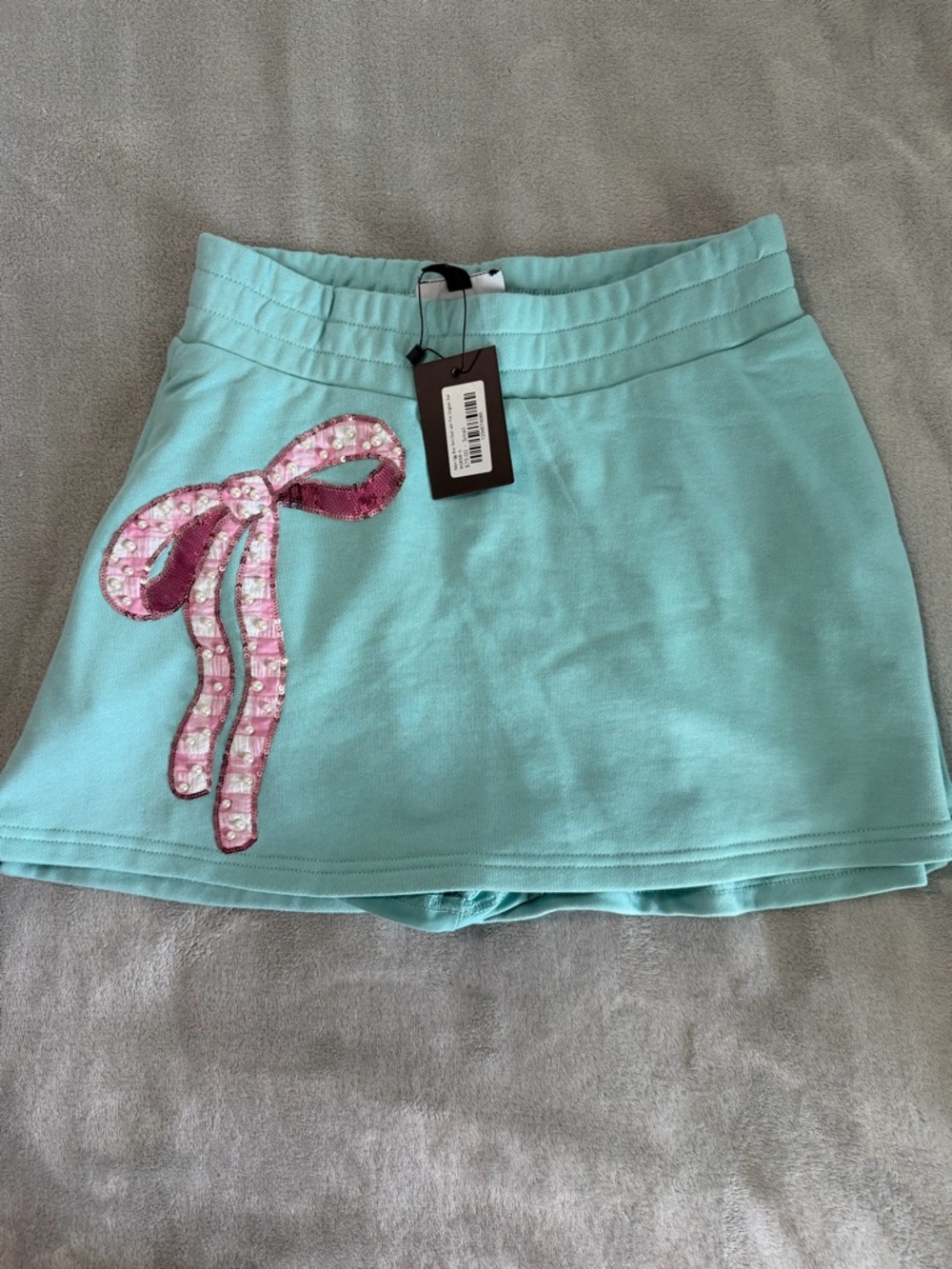 Aqua Mini Skirt with Pink Sequin Bow